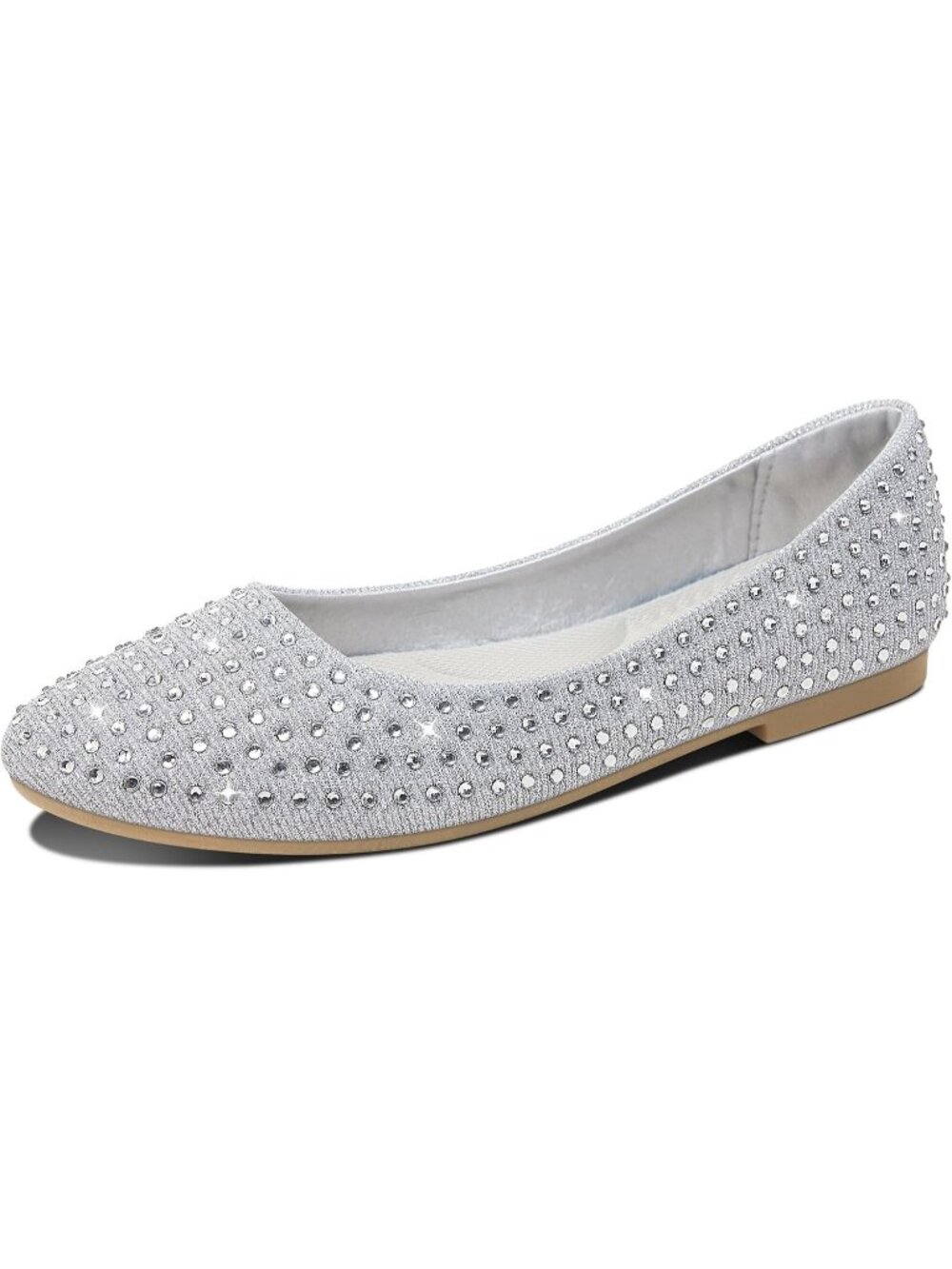 Women's Silver Sparkly Classic Round Toe Rhinestone Comfortable Ballet Flats